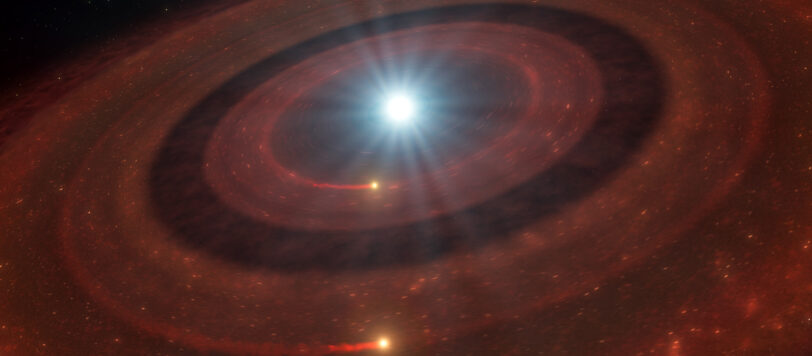 Artist’s impression of two rings around white dwarf J1328−1450 — ESO/L. Calçada